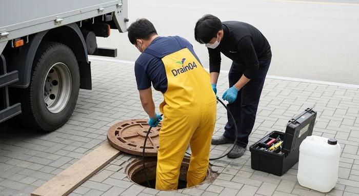 인산 오수관 배관 막힘 공장 하수도